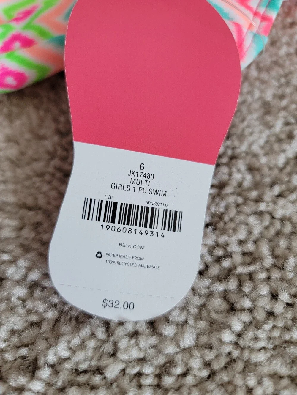 J. Khaki Girls NWT Neon Chevron Ruffle Back Bow One Piece Swimsuit